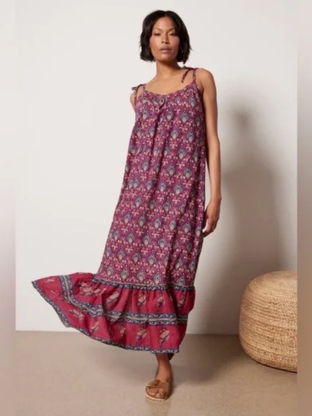 Emerson Fry India Collection Maxi Dress Cotton Magenta Pink Size M/L